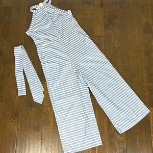 Blue and white stripe romper small with belt
